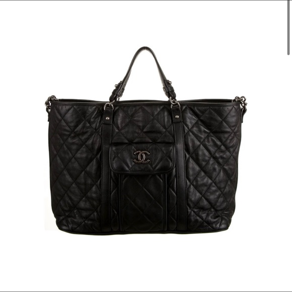 Black quilted leather Large Chanel shopping Tote - Picture 1 of 6